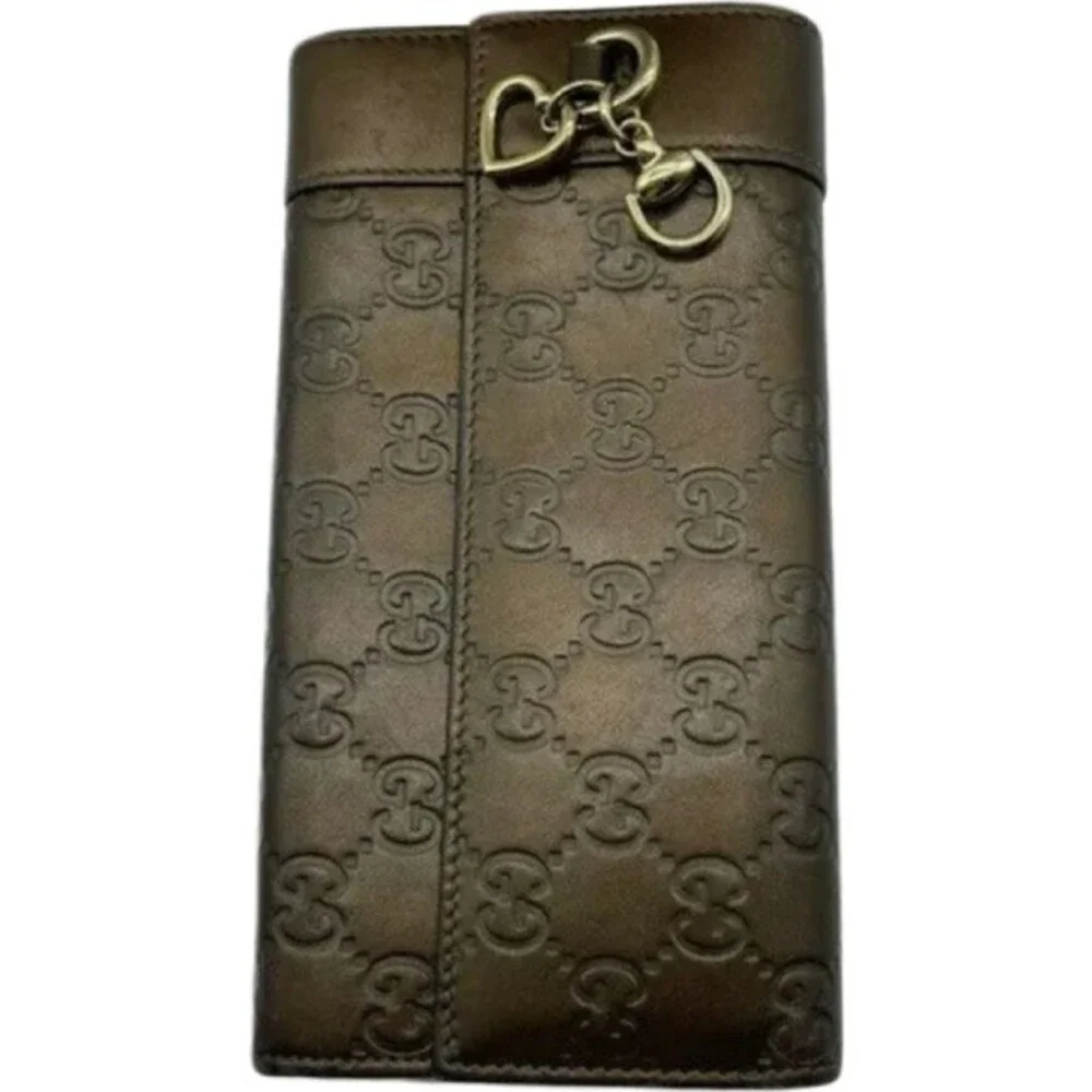 Gucci Wallet Purse Long Wallet Guccissima Brown Gold